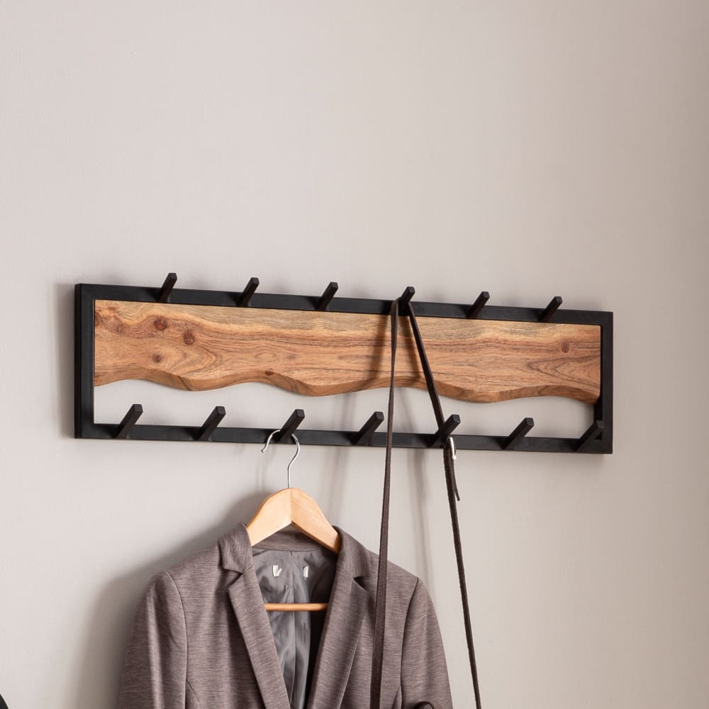 Porte Manteau Mural 13 Crochets Bois Massif Metal 80 cm Murale Couloir FineBuy