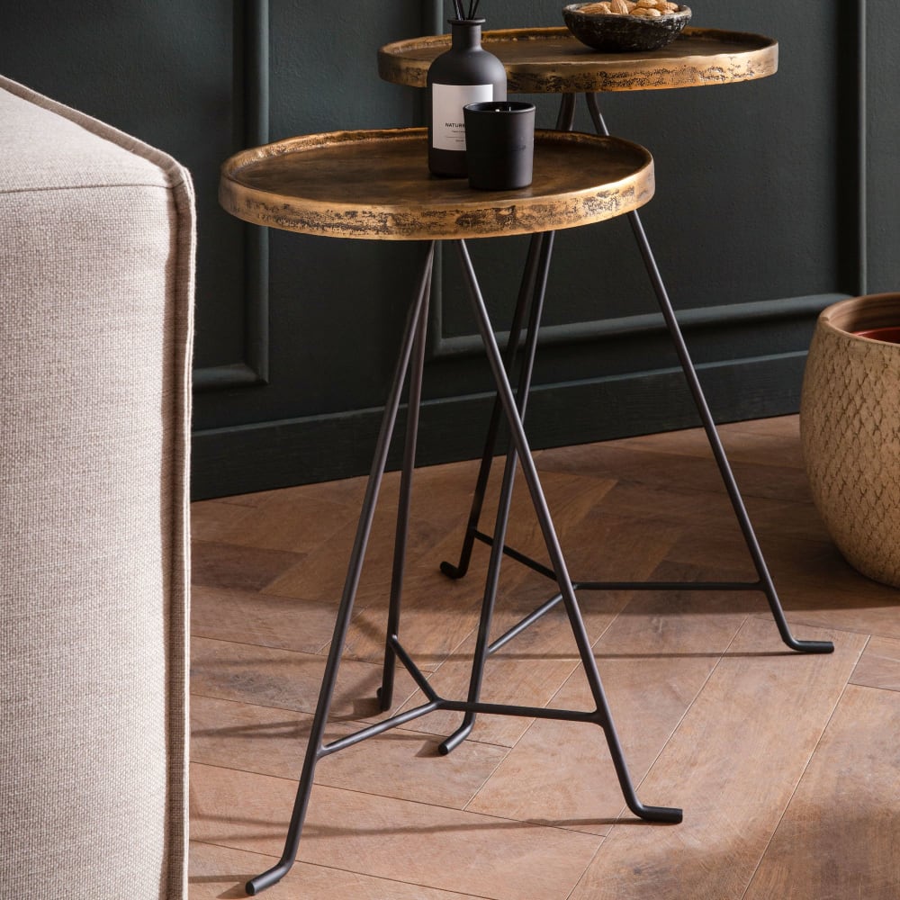 Finebuy Table D'appoint Lot De 2 Salon Tables Gigognes Rondes Métal Doré Noir