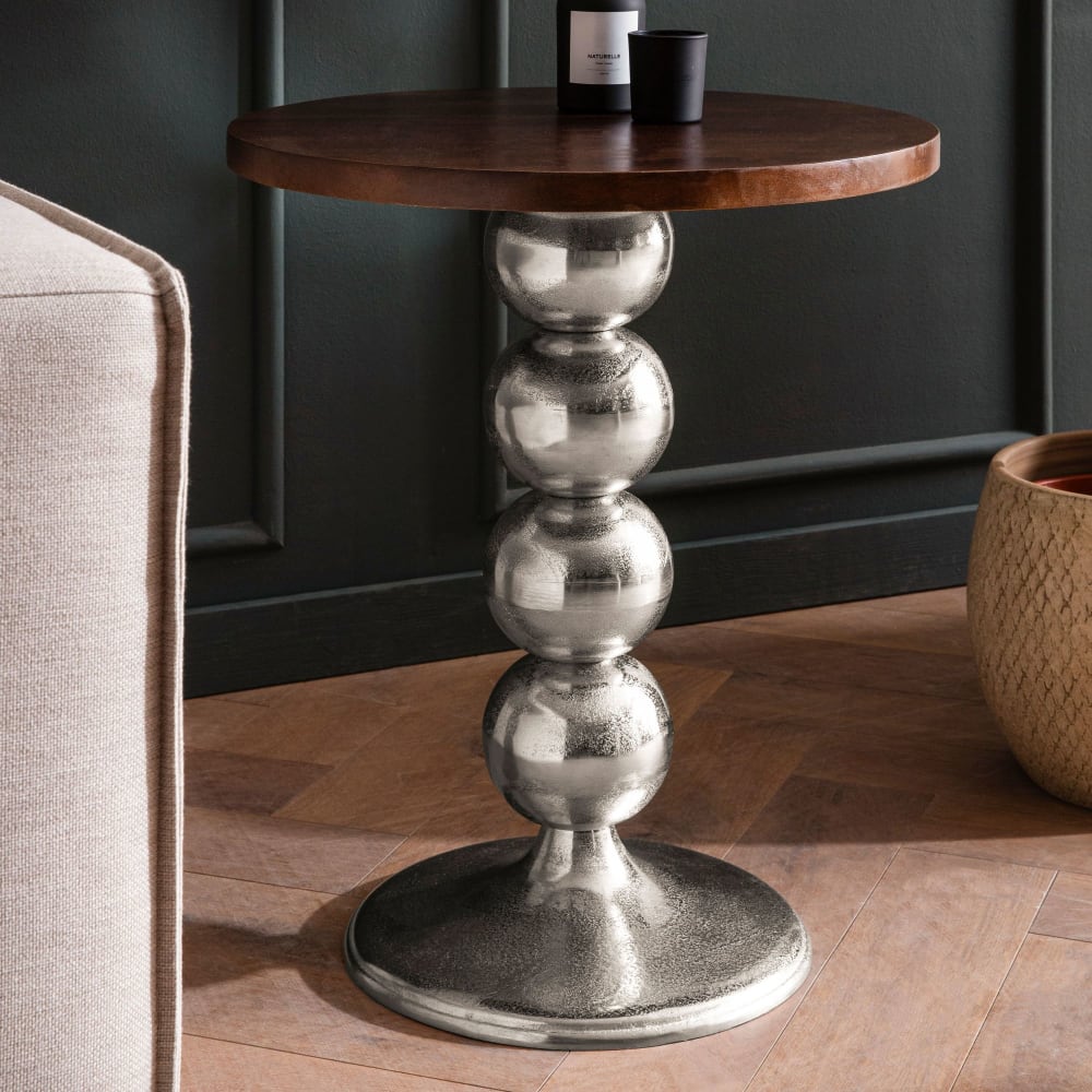 Finebuy Table D'appoint Haute De Salon Bois Massif Métal Ø 50 Cm Ronde Moderne