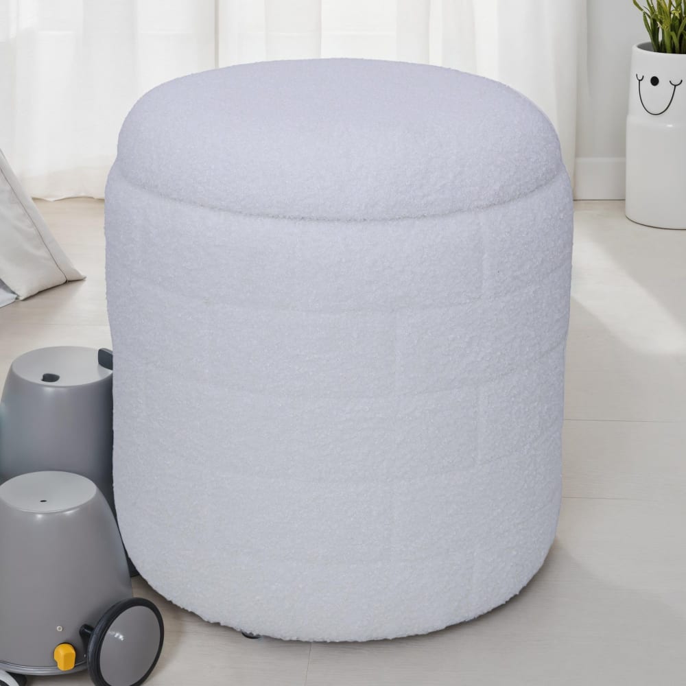 Finebuy Tabouret Coffre Blanc 40x40x45 Cm Tissu Rembourré Salon Moderne Rond
