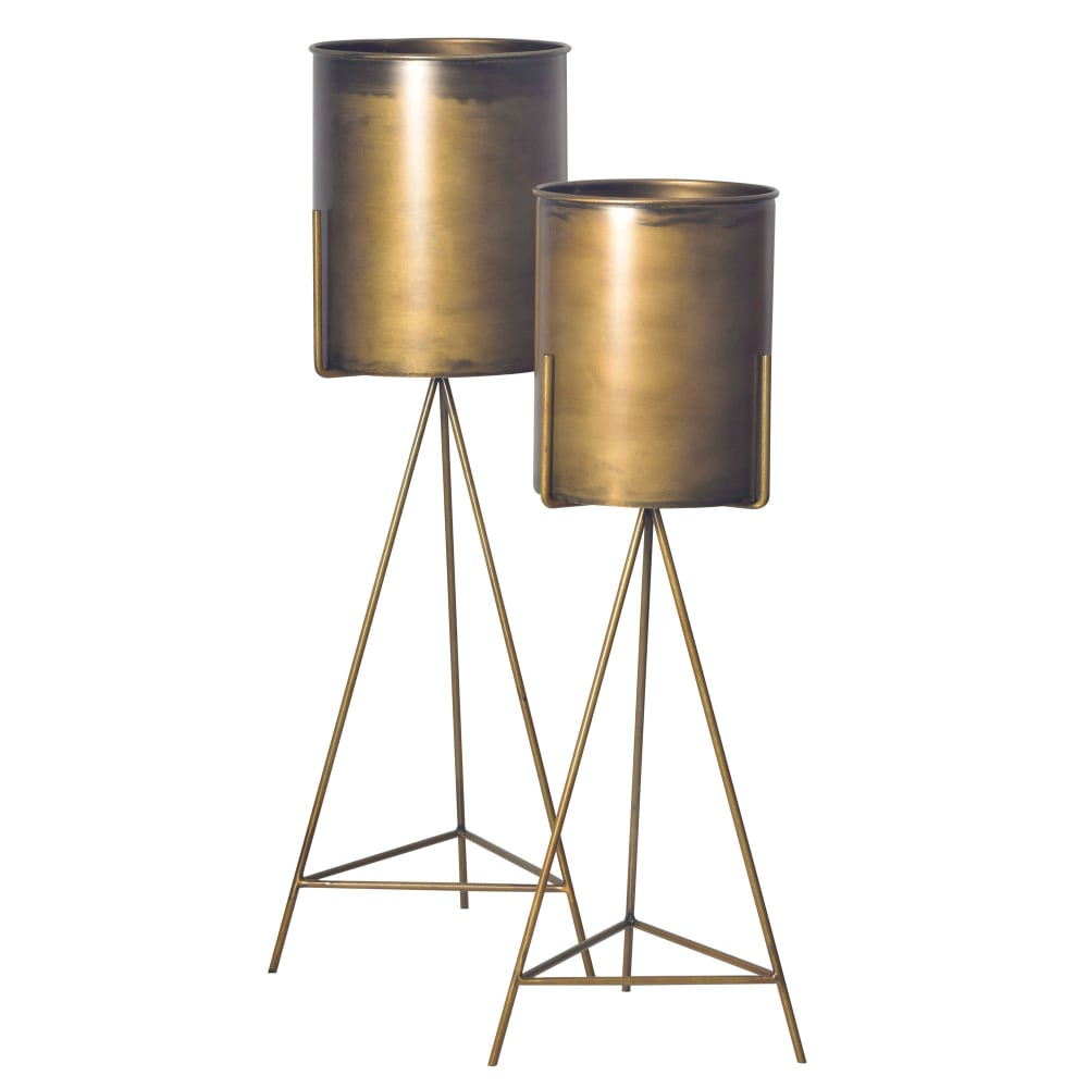 Lot de 2 Cache-Pots Métal Doré Jardinières Rondes Pots à Plantes Moderne FineBuy