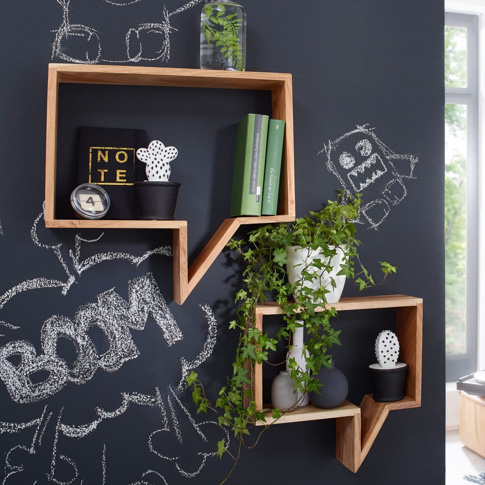 Finebuy Étagère Murale Lot De 2 Bois Massif Étagère Acacia Étagère À Livres