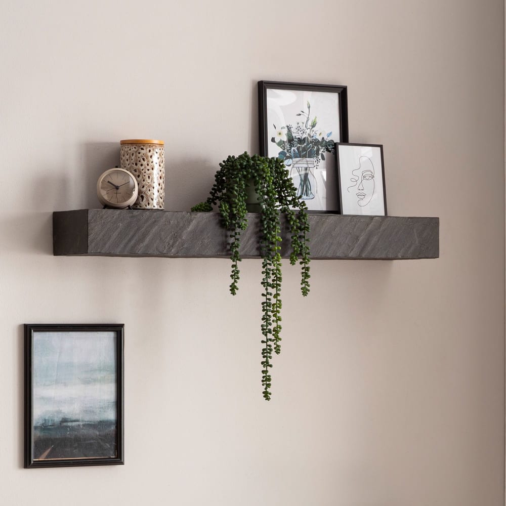 Finebuy Étagère Murale Bois Massif Aspect Pierre Étagère Suspendue Flottante
