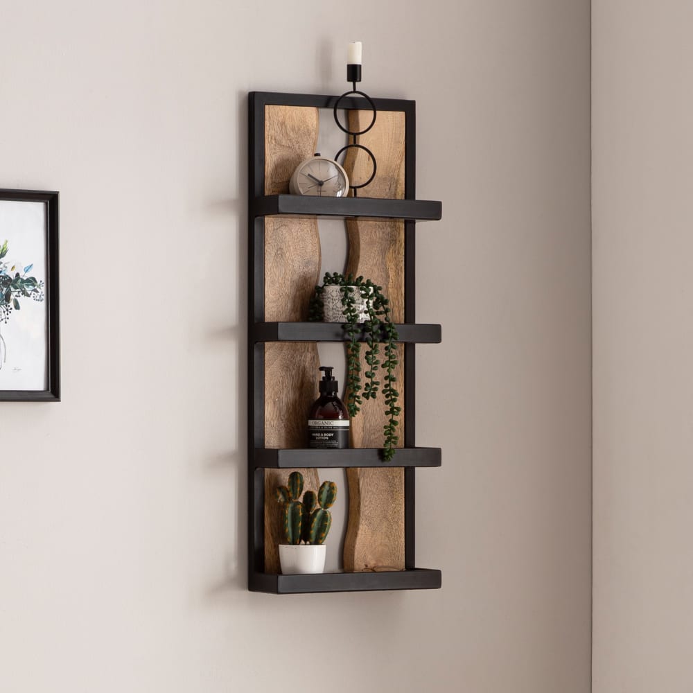 Finebuy Étagère Murale Bois Massif Métal 30x80x10 Cm Étagère Suspendue Flottante