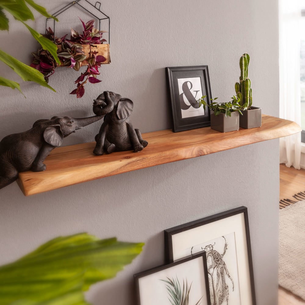 Finebuy Étagère Murale Bord D'arbre Design Bois D'acacia Étagère Flottante Solide Nature