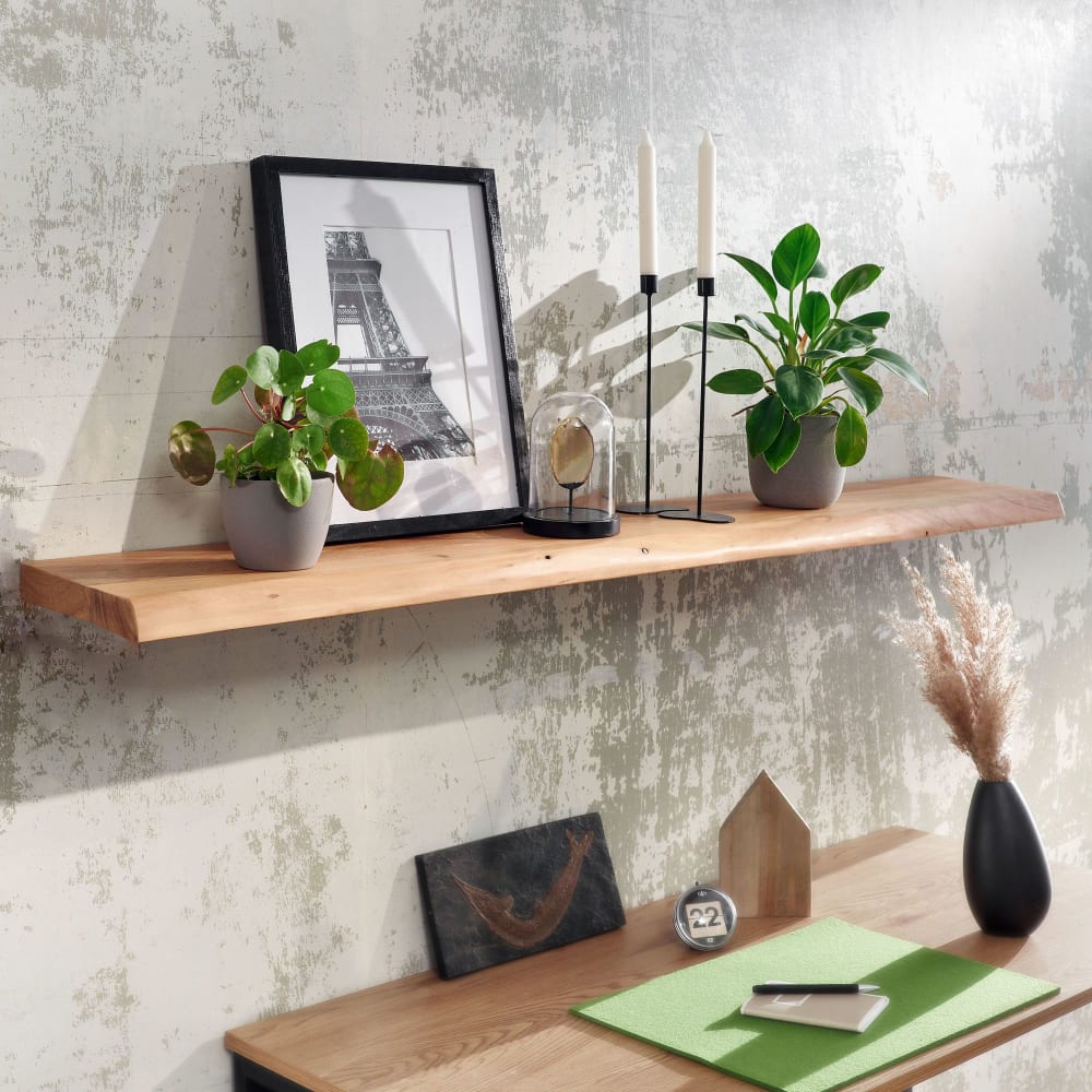 Étagère Murale Acacia Bois Massif Bord d'abre Étagère Livres Suspendue FineBuy