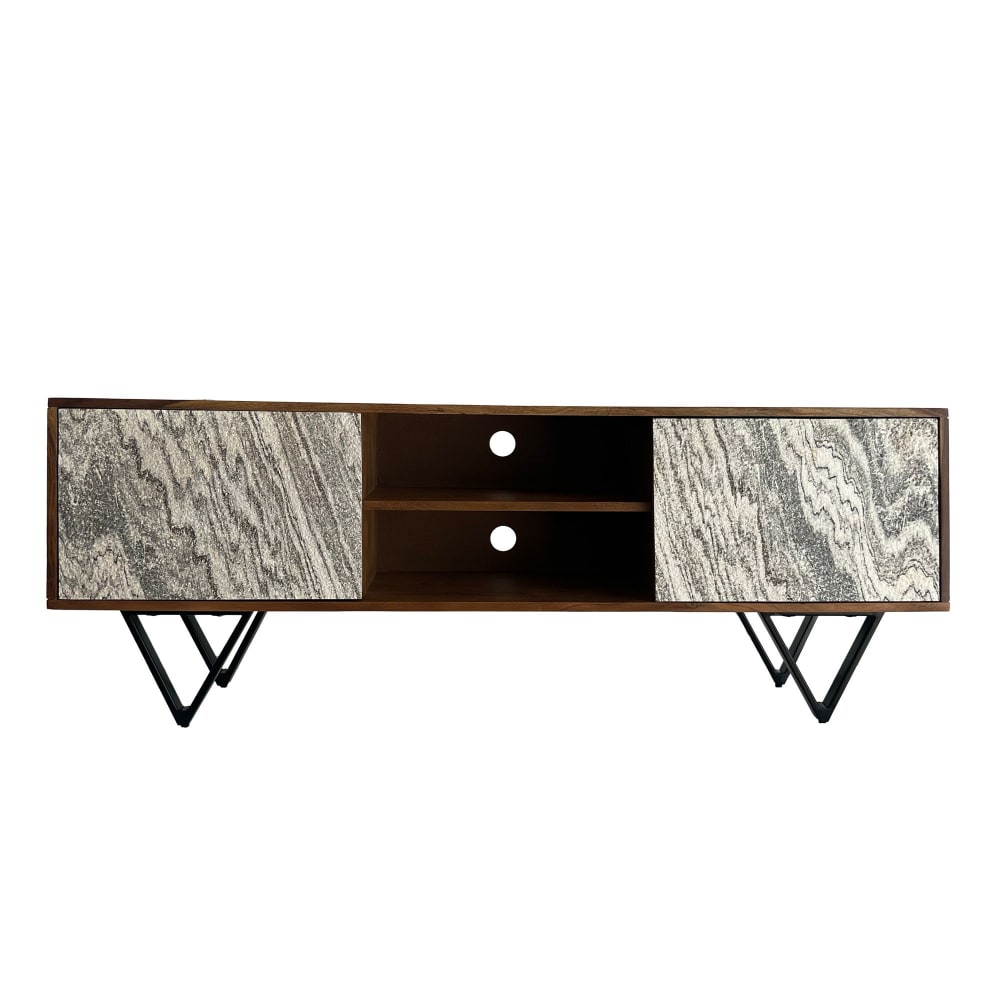 Finebuy Meuble Tv Lowboard 150 Cm En Bois Massif Sheesham Aspect Pierre Blanche