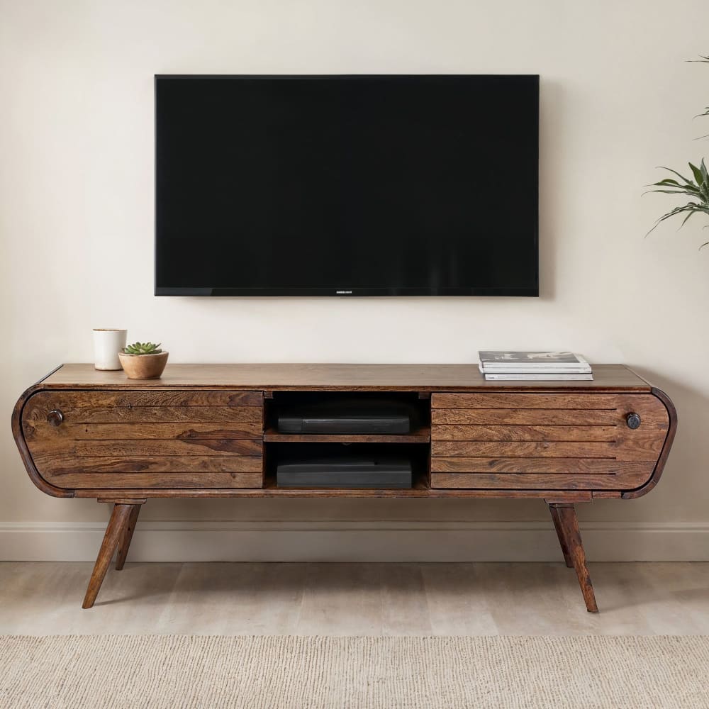 Finebuy Meuble Tv 160 Cm Sheesham Massif Tiroirs Compartiments Salon Vintage