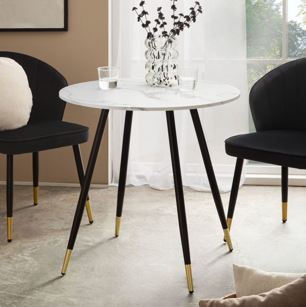 Finebuy Table Salle À Manger 75 Cm Petite Effet Marbre Pieds Métal Moderne