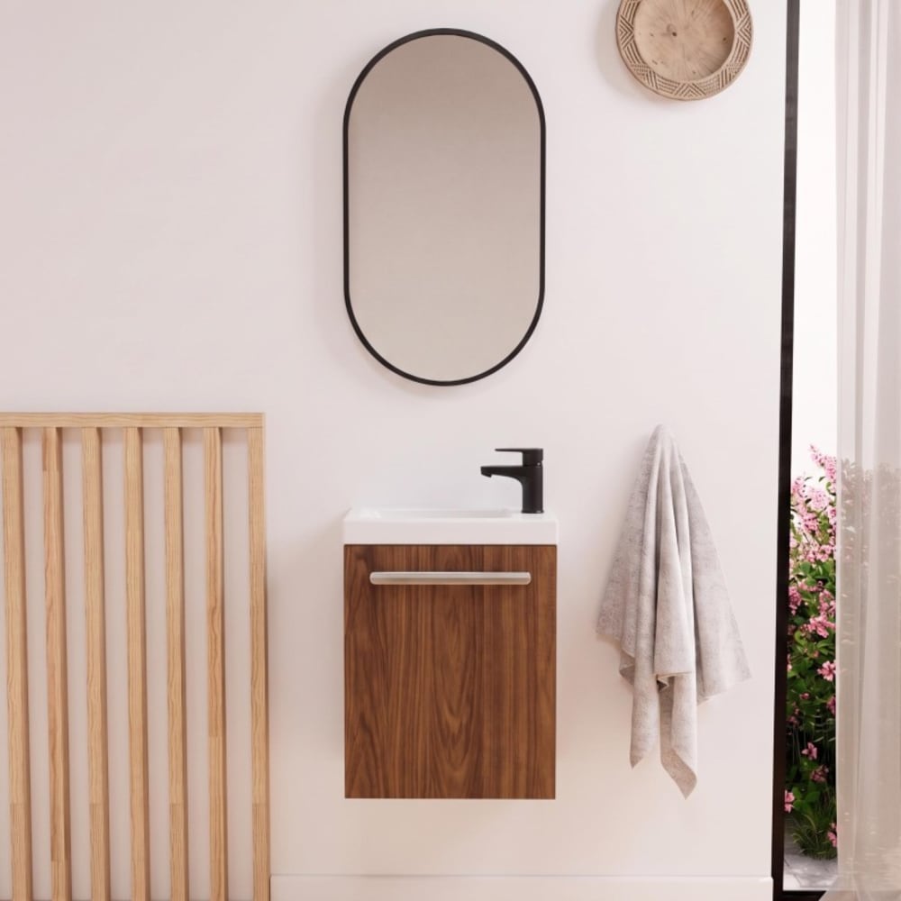 Ensemble lave-mains suspendu NEVADA avec robinet noir et miroir ovale