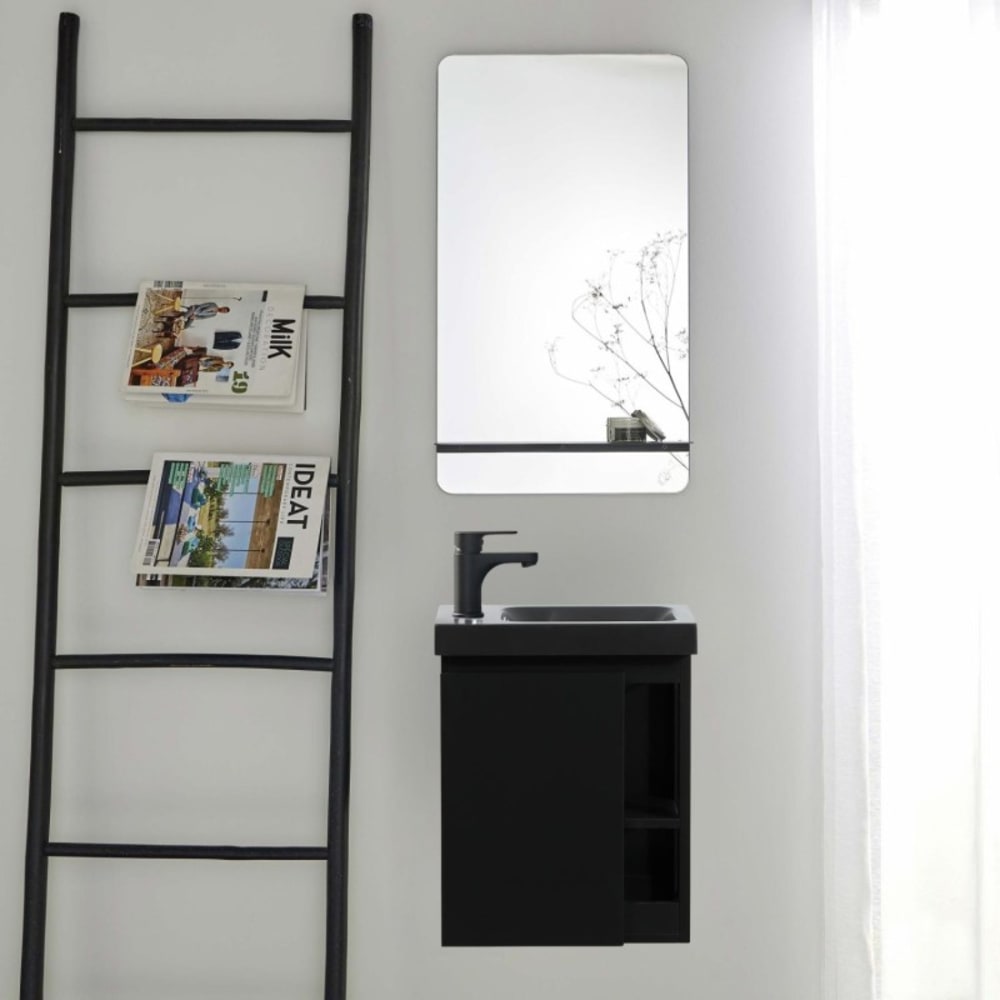 Ensemble lave-mains HAMPTON avec robinet noir et miroir tablette