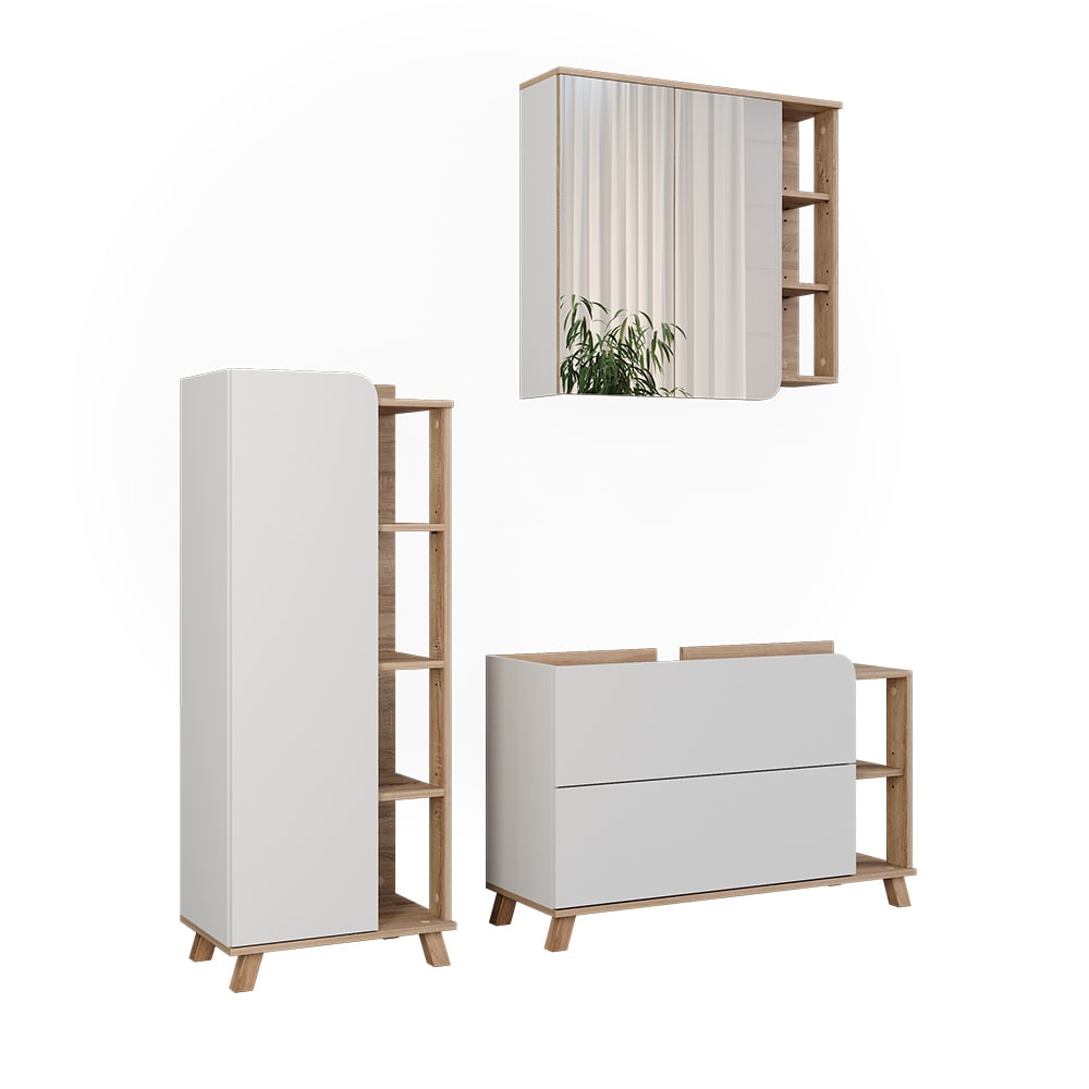 Meubles bain 3 pièces sonoma/blanc 100x65cm