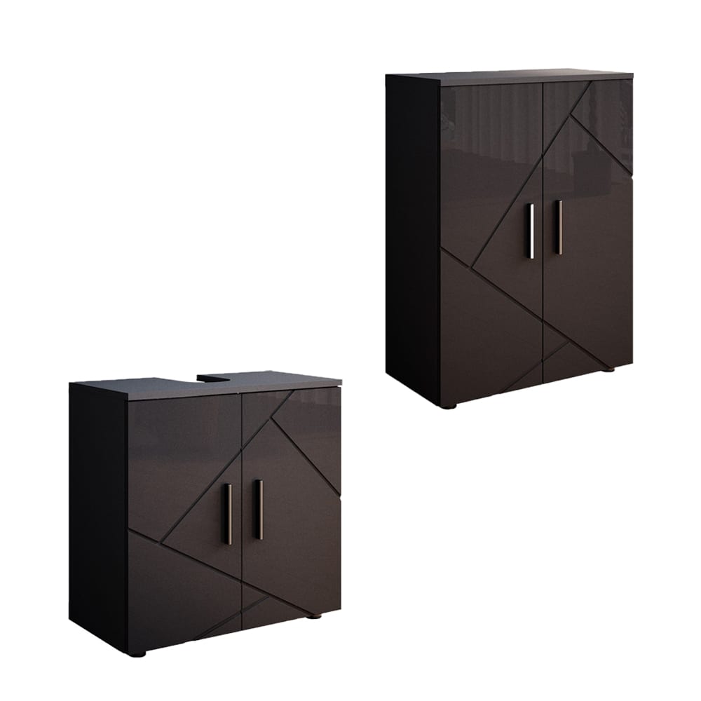 Meubles bain 2 pièces anthracite haute brillance 60x59cm
