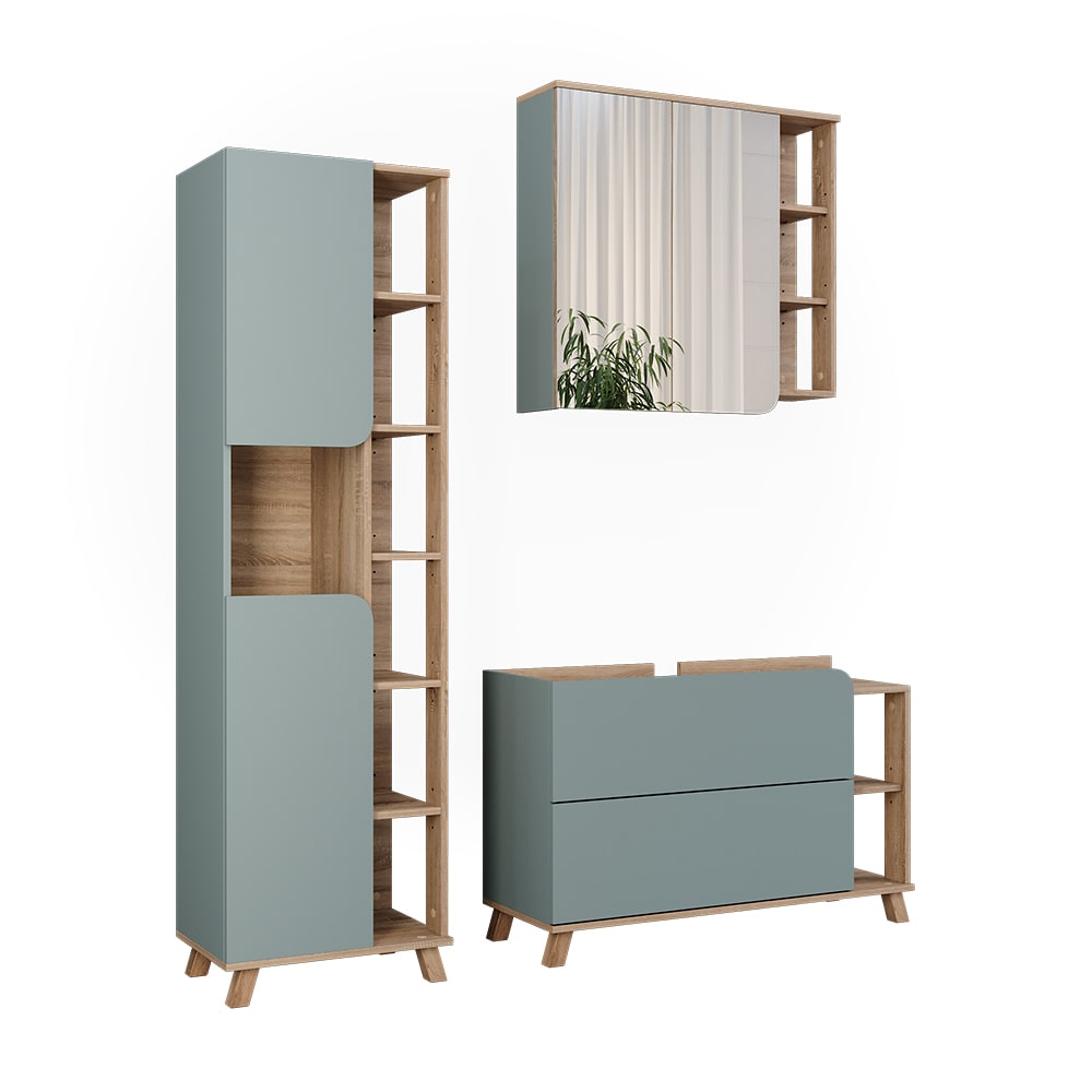 Meubles bain 3 pièces sonoma/bleu 100x65cm