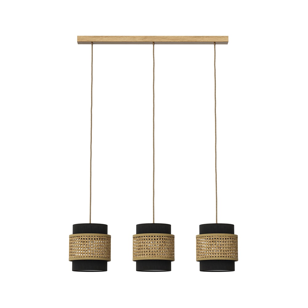 Vicco Lampe à 3 suspensions rotin/noir 70x120cm