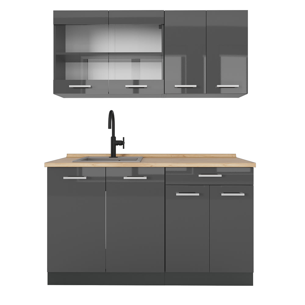 Vicco Cuisine Anthracite brillant/anthracite 140cm, PT Chêne