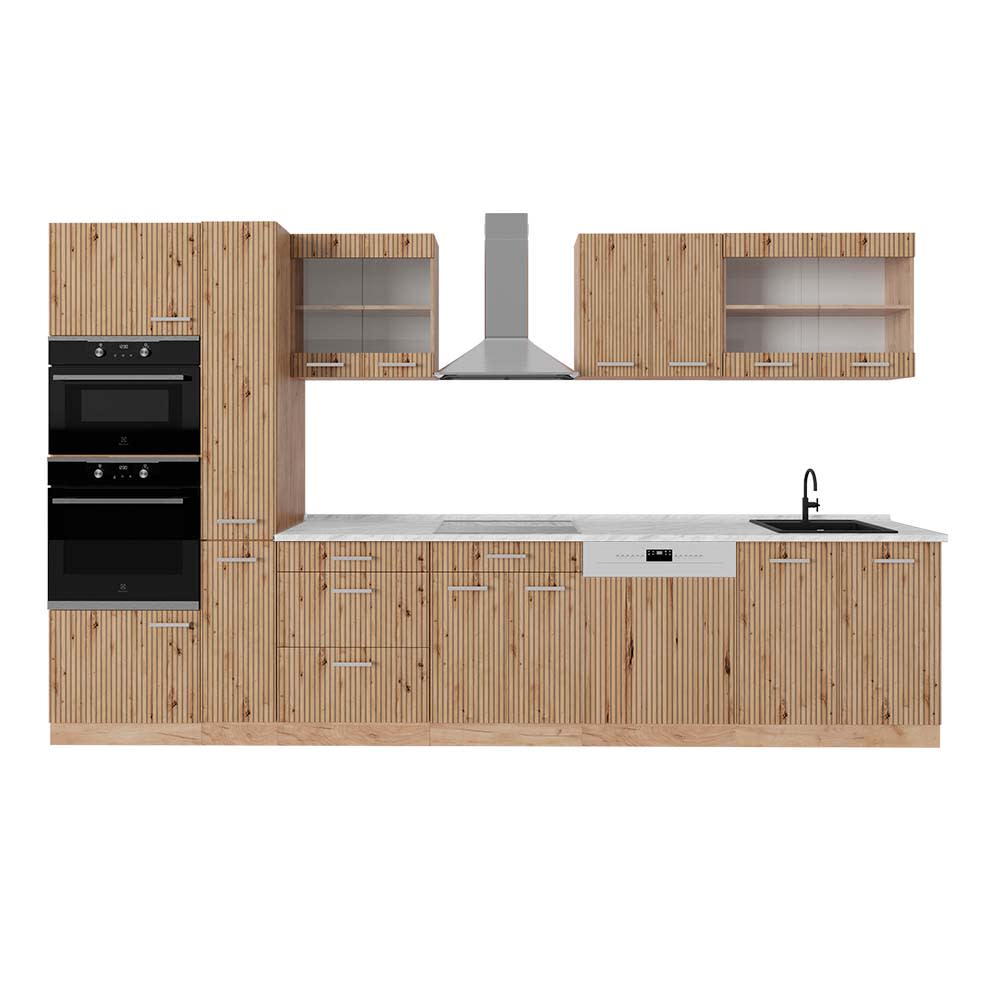 Cuisine R-line 350cm Avec Armoire Haute, Pt Marbre Vicco