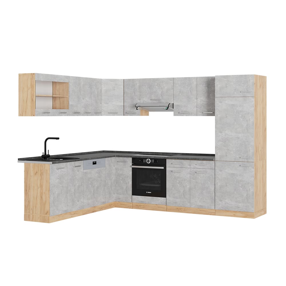 Vicco Cuisine en angle Béton/Chêne de force doré 287 x 227 cm, PT Anthracite