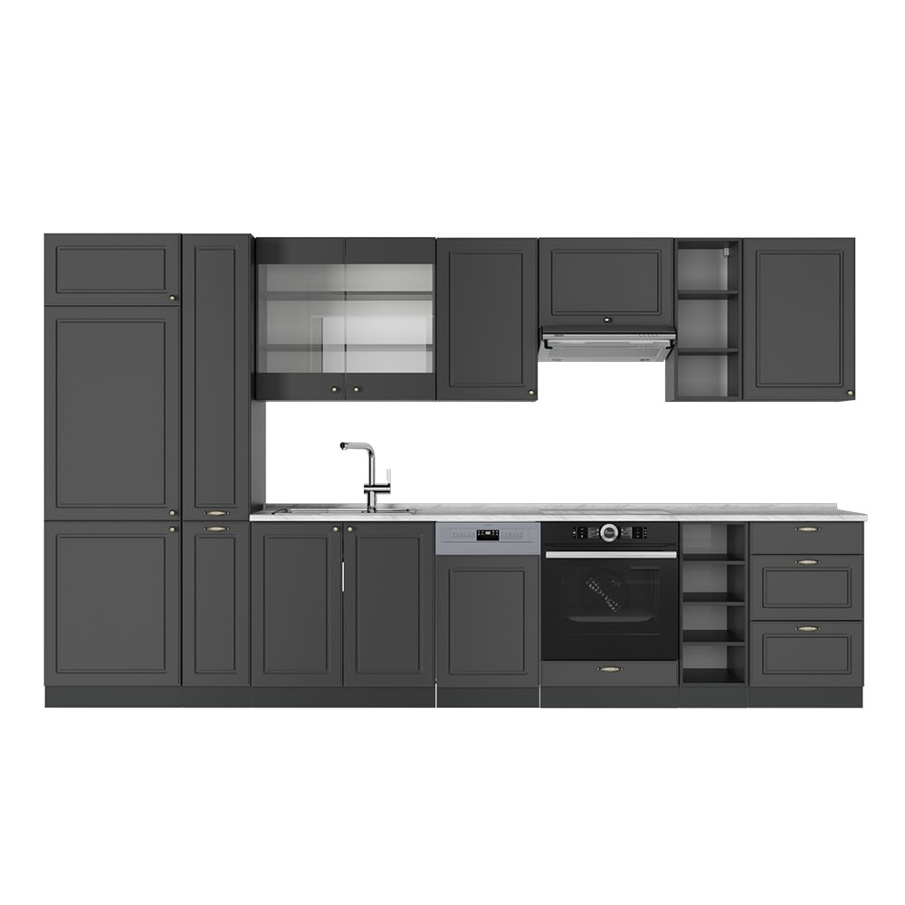 Vicco Cuisine Anthrazit-Gold Landhaus 355cm, PT Marbre