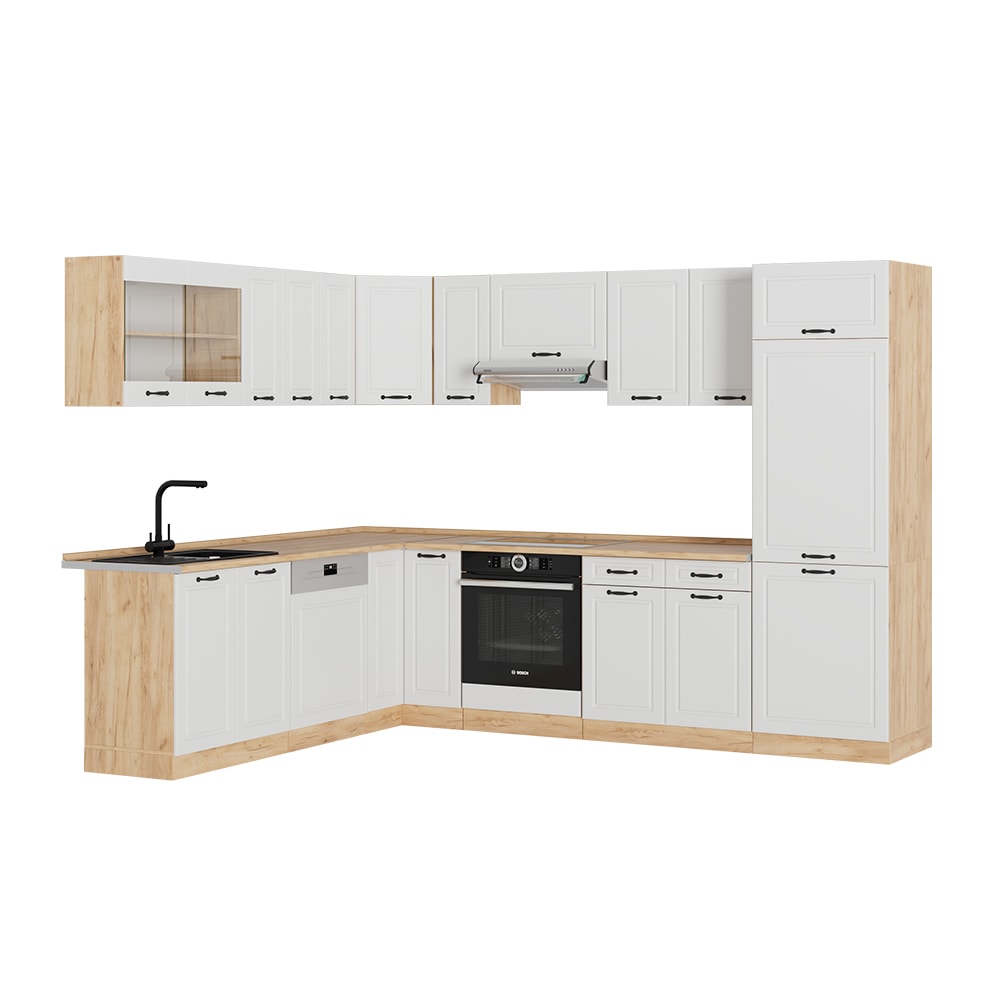 Vicco Cuisine en angle Blanc campagne/Chêne de force doré 287 x 227 cm, PT Chêne