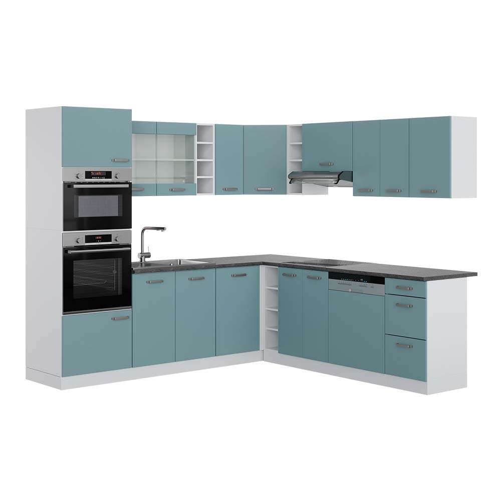 Vicco Cuisine en angle Bleu-gris/Blanc 247 x 237 cm, PT Anthracite