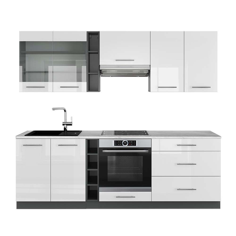Cuisine, pt marbre, blanc brillant/anthracite 235 x 82cm