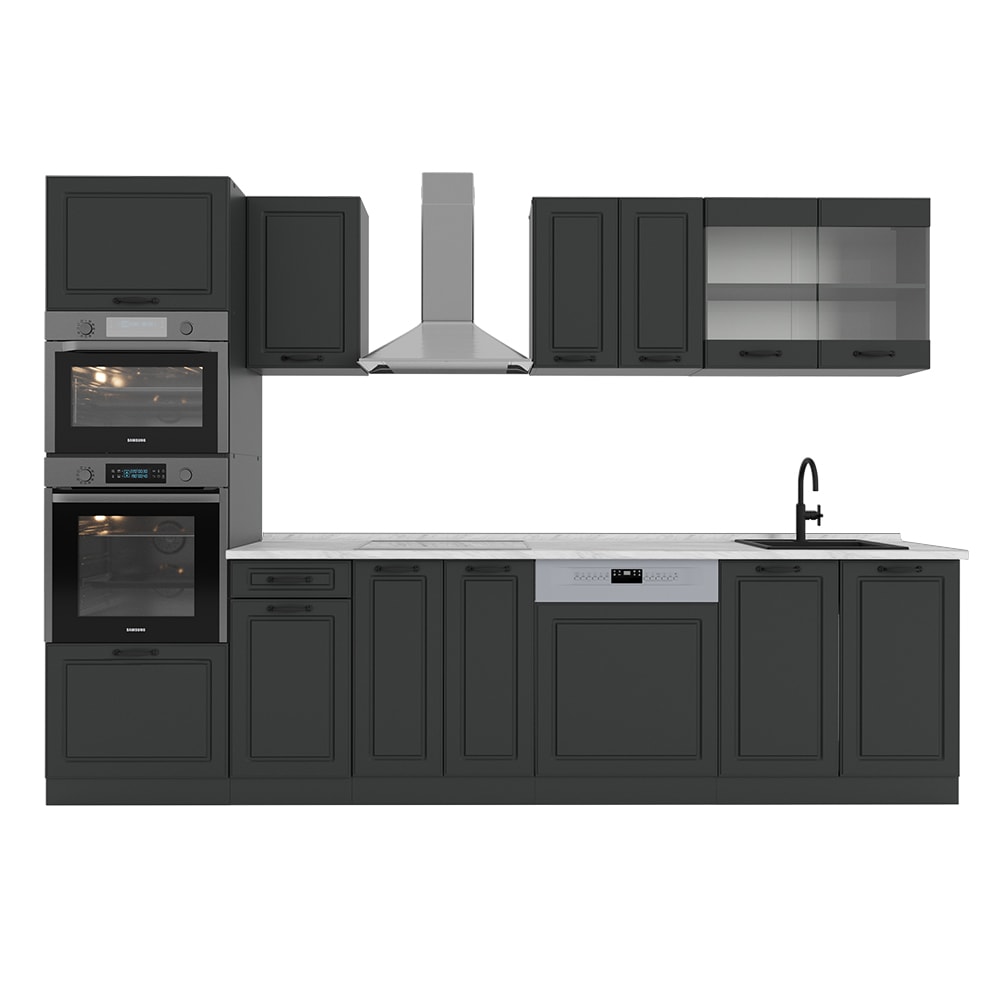 Vicco Cuisine Anthracite maison de campagne/anthracite 300cm avec armoire haute, PT Marbre