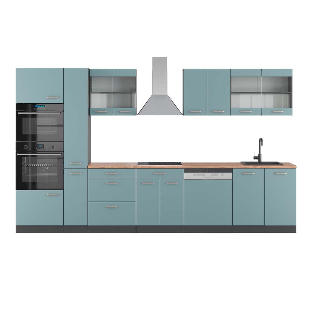 Vicco Cuisine Bleu-gris/anthracite 350cm avec armoire haute, PT Chêne