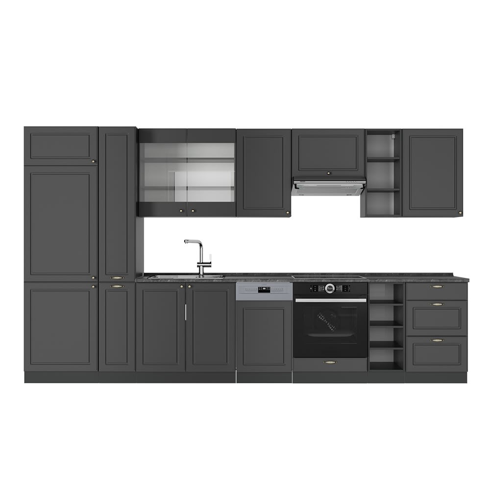 Vicco Cuisine Anthrazit-Gold Landhaus 355cm, PT Anthracite