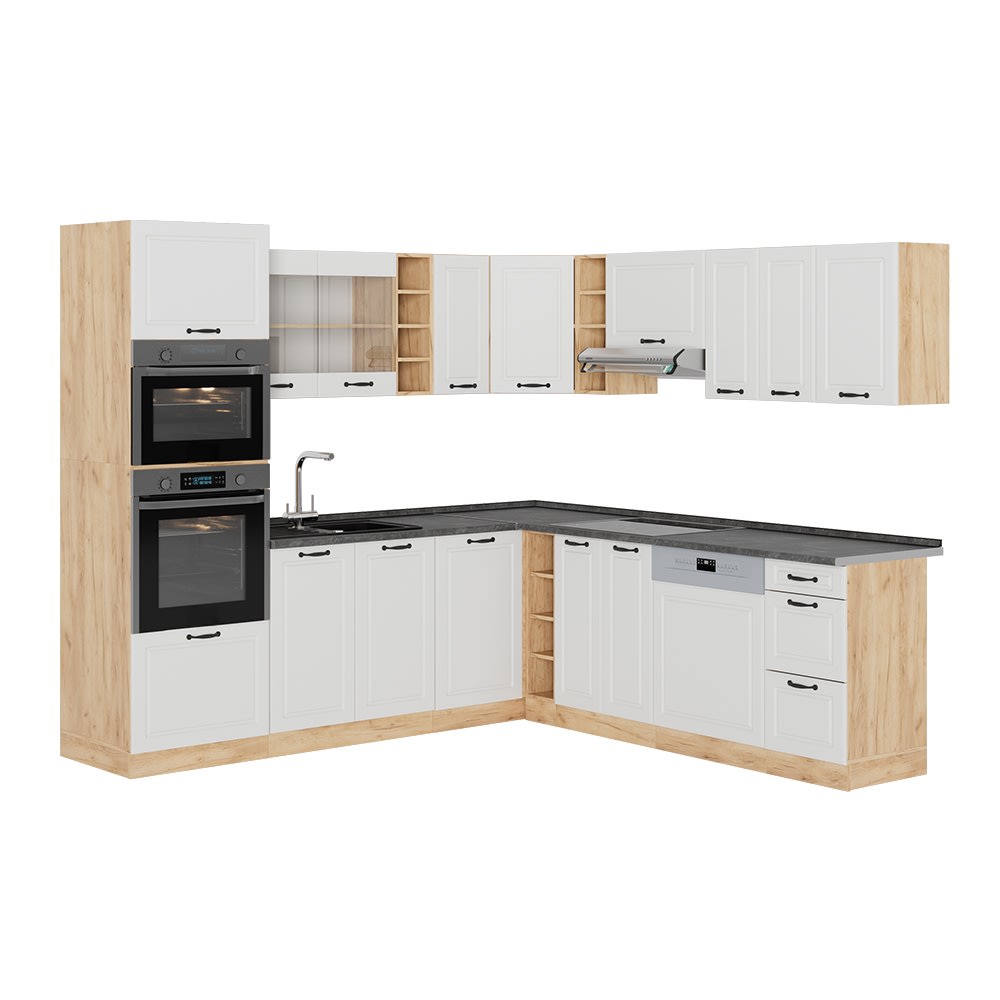 Vicco Cuisine en angle Blanc campagne/Chêne de force doré 247 x 237 cm sans PT