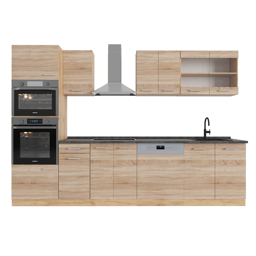 Vicco Cuisine Sonoma/Chêne doré 300cm avec armoire haute, PT Anthracite