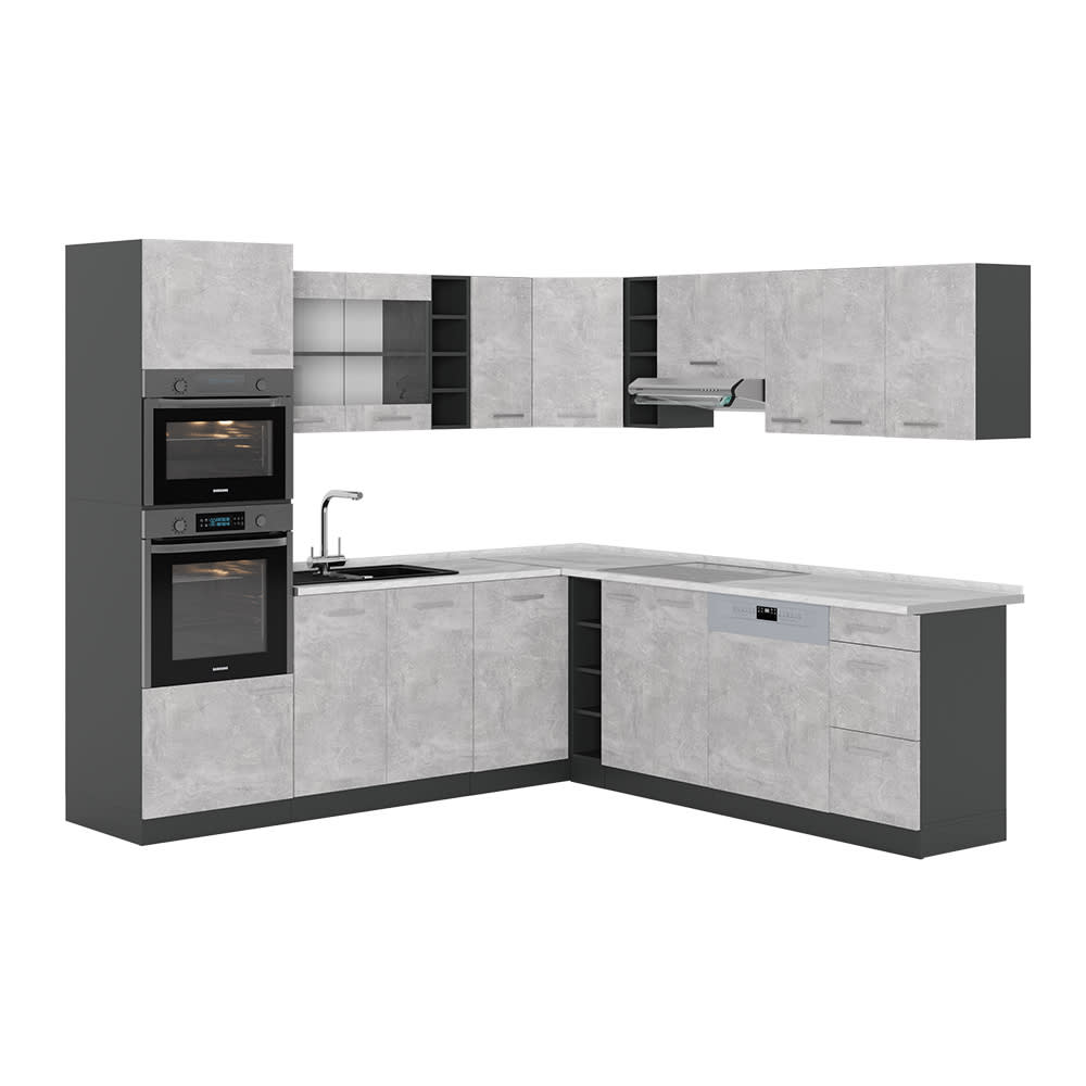 Vicco Cuisine en angle Béton/Anthracite 247 x 237 cm, PT Marbre