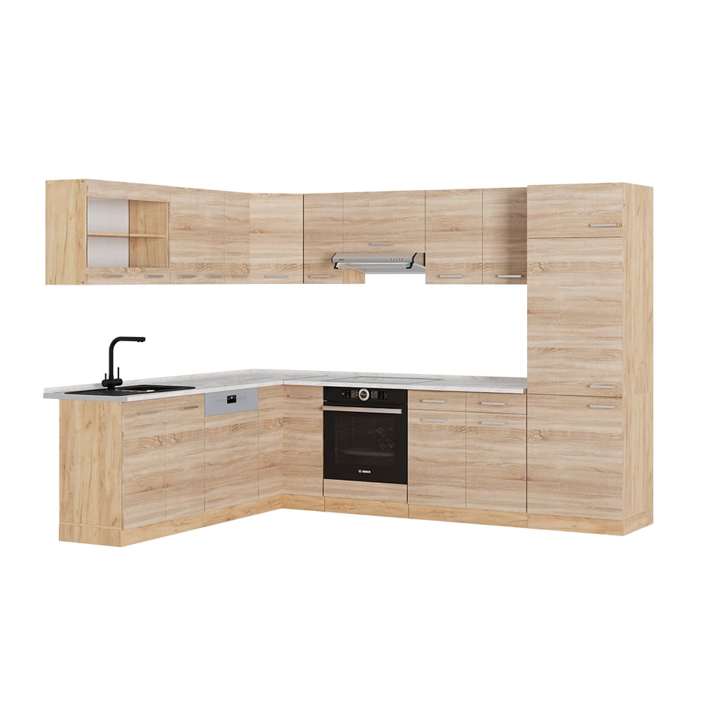 Vicco Cuisine en angle Sonoma/Chêne de force doré 287 x 227 cm, PT Marbre