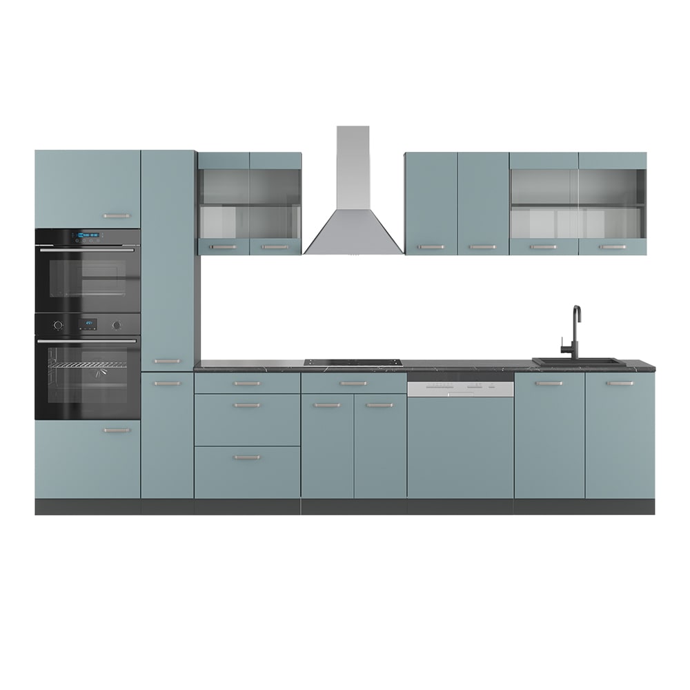 Cuisine R-line 350cm Avec Armoire Haute, Pt Anthracite Vicco