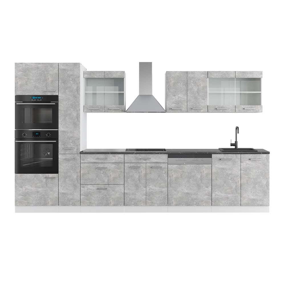 Vicco Ligne de cuisine Béton/blanc 350cm avec armoire haute, PT Anthracite