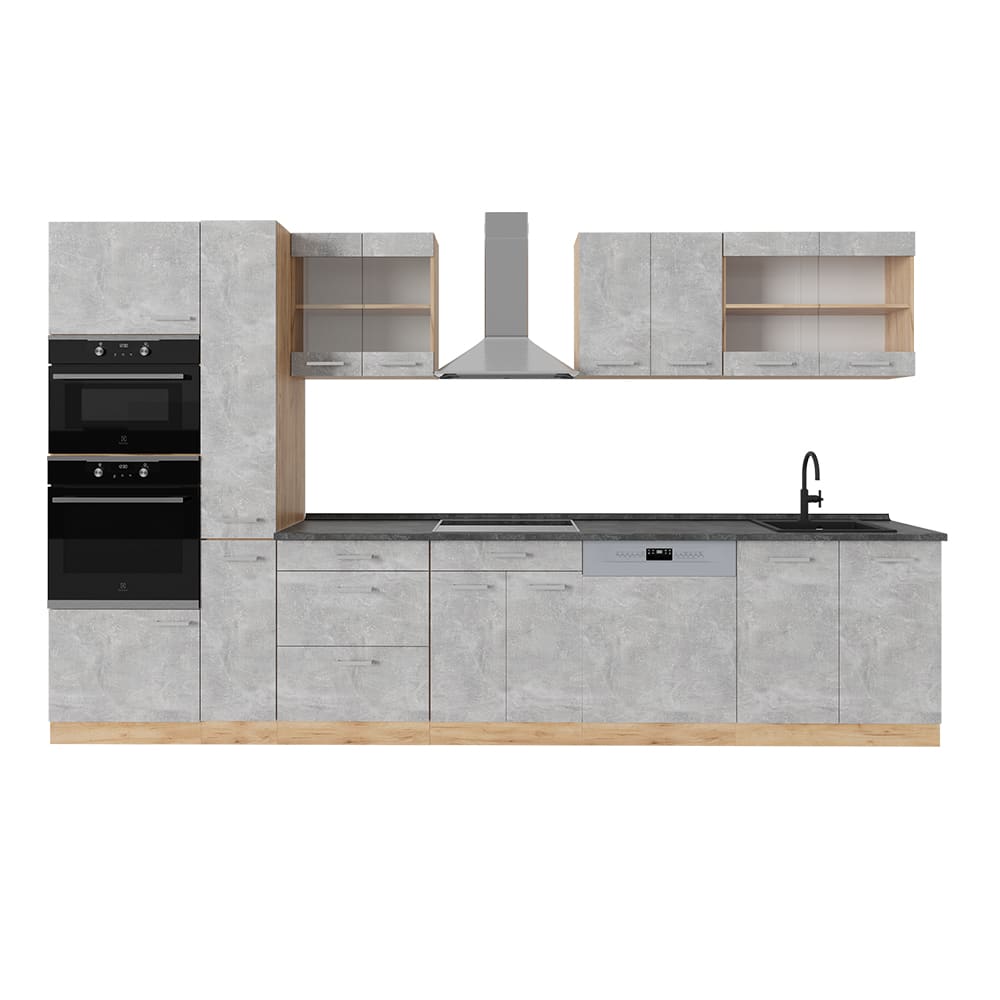 Vicco Cuisine complète Béton/force dor Chêne 350cm, PT Anthracite