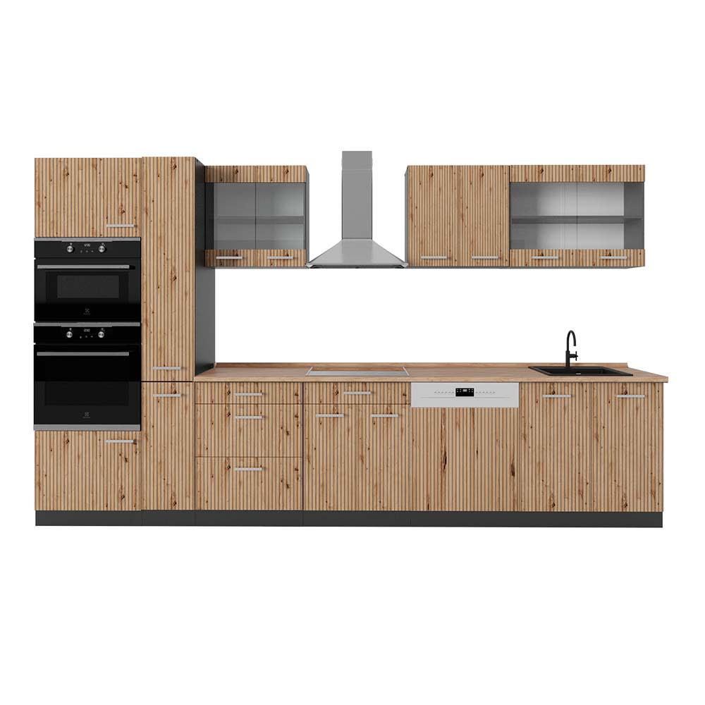 Vicco Cuisine Chêne Artisan/Anthracite 350cm avec armoire haute, PT Chêne