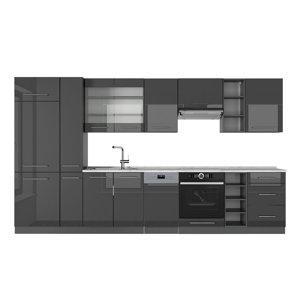 Vicco Cuisine Anthracite Haute brillance 355cm, PT Marbre