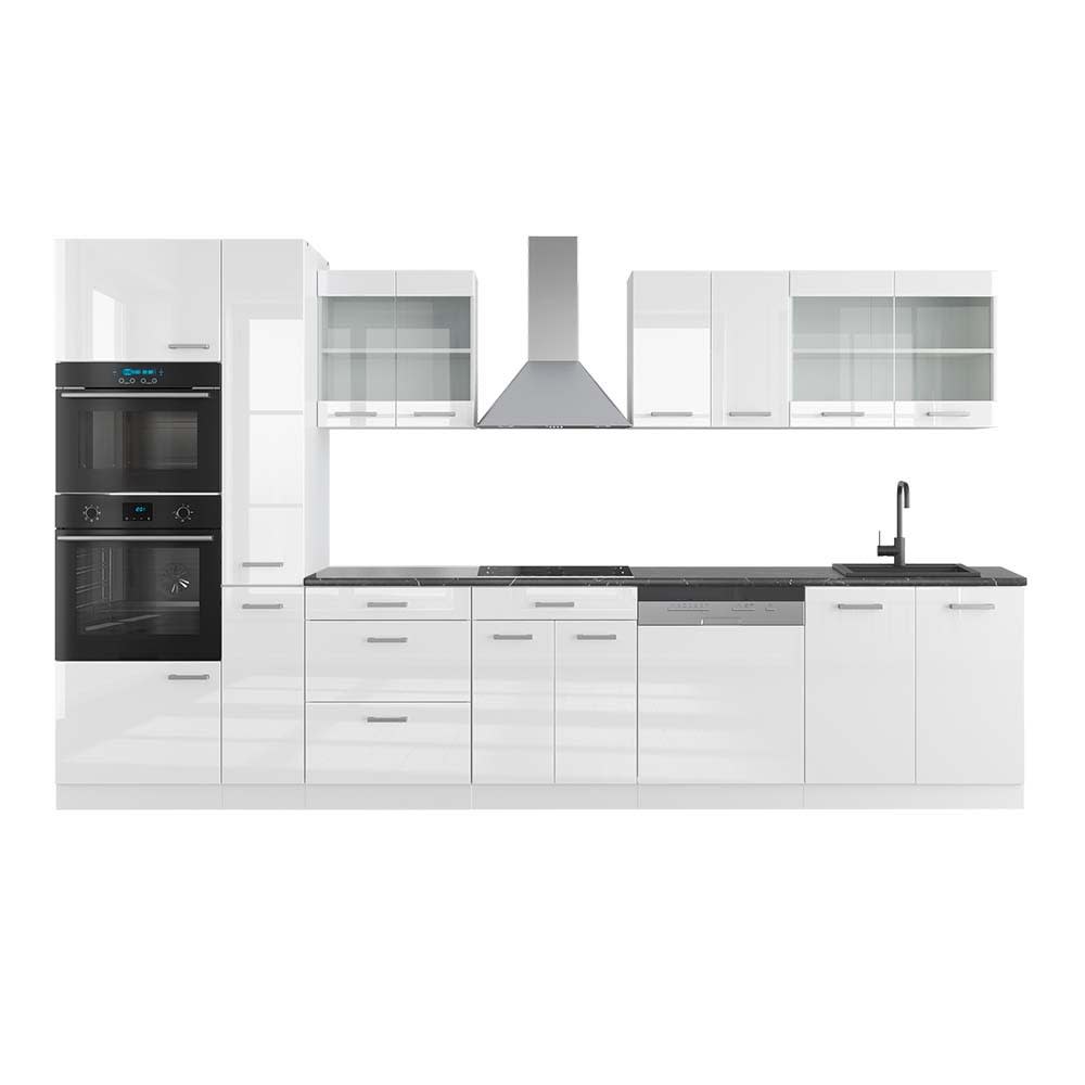 Vicco Cuisine blanc brillant/blanc 350cm avec armoire haute, PT Anthracite
