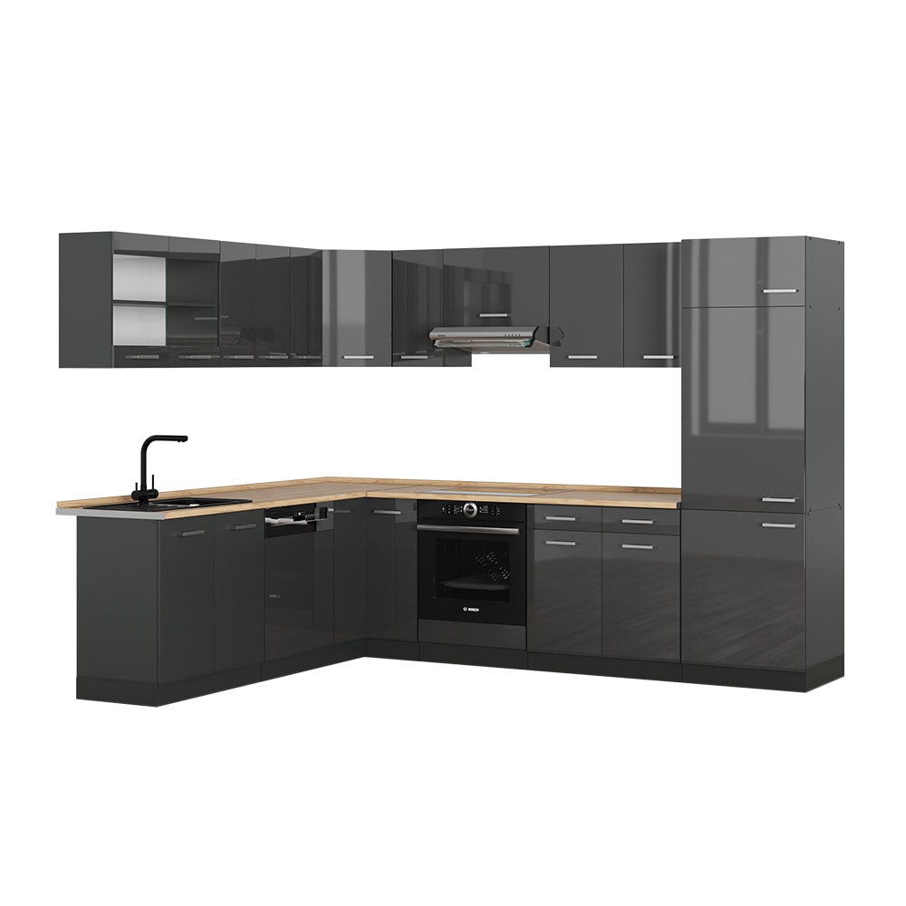 Vicco Cuisine en angle Anthracite Haute brillance/Anthracite 287 x 227 cm, PT Chêne