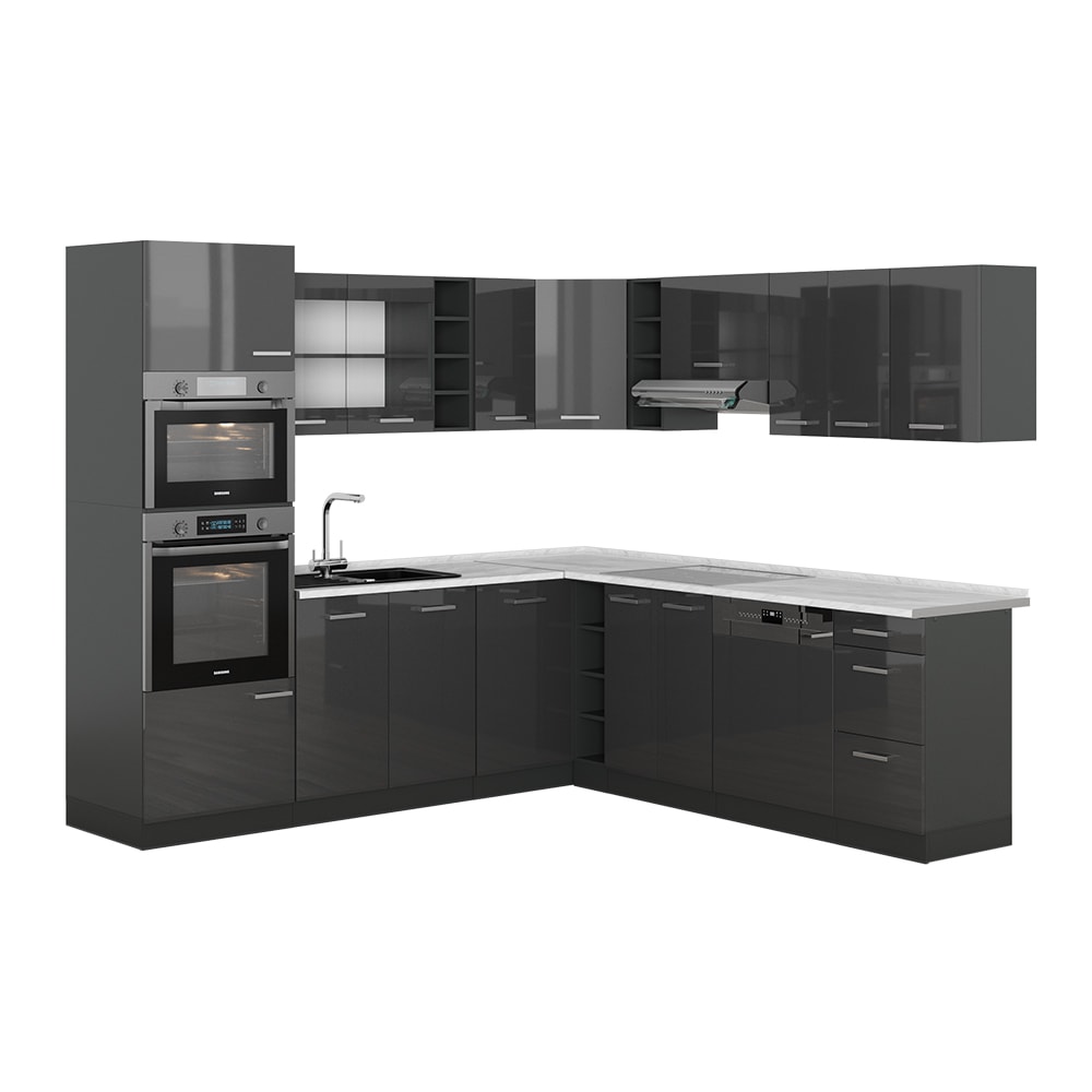 Vicco Cuisine en angle Anthracite Haute brillance/Anthracite 247 x 237 cm, PT Marbre