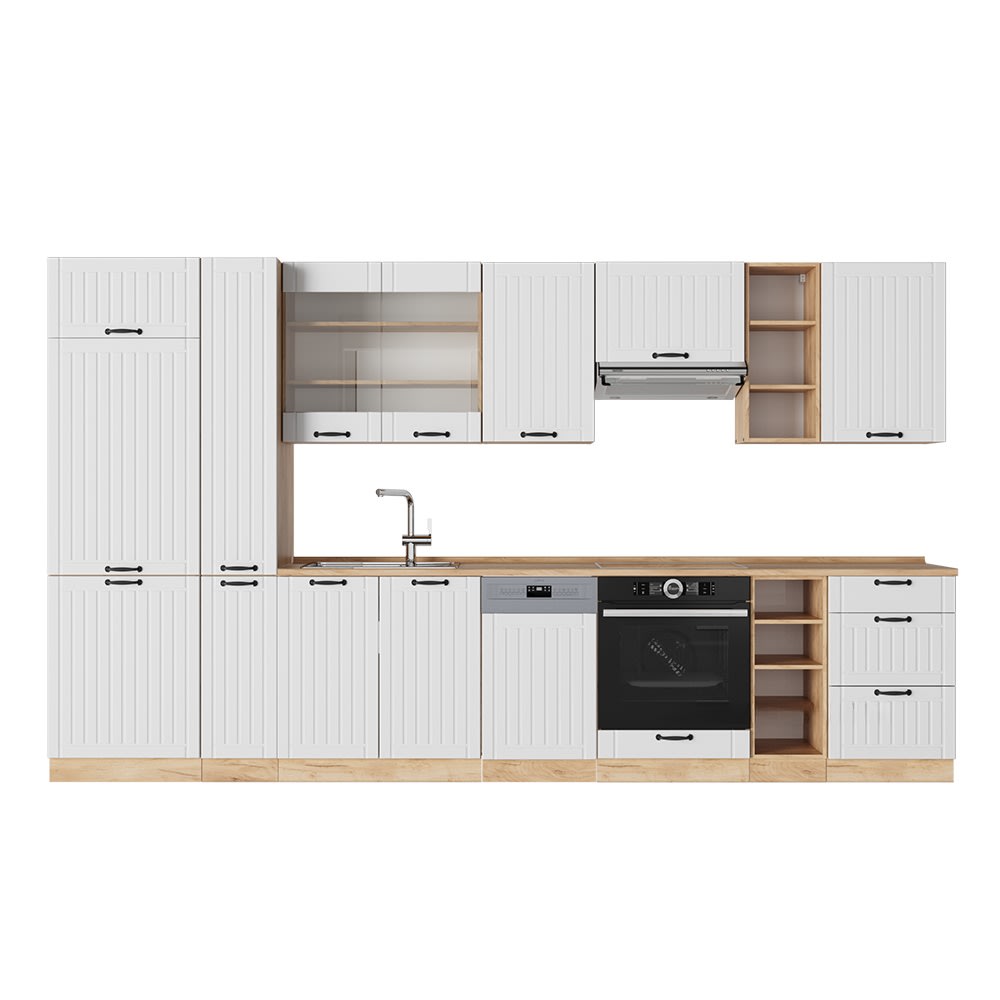 Vicco Cuisine Blanc campagne 355cm, PT Chêne