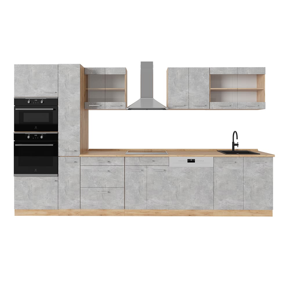 Cuisine complète, pt chêne béton/force dor chêne 350x206.8cm