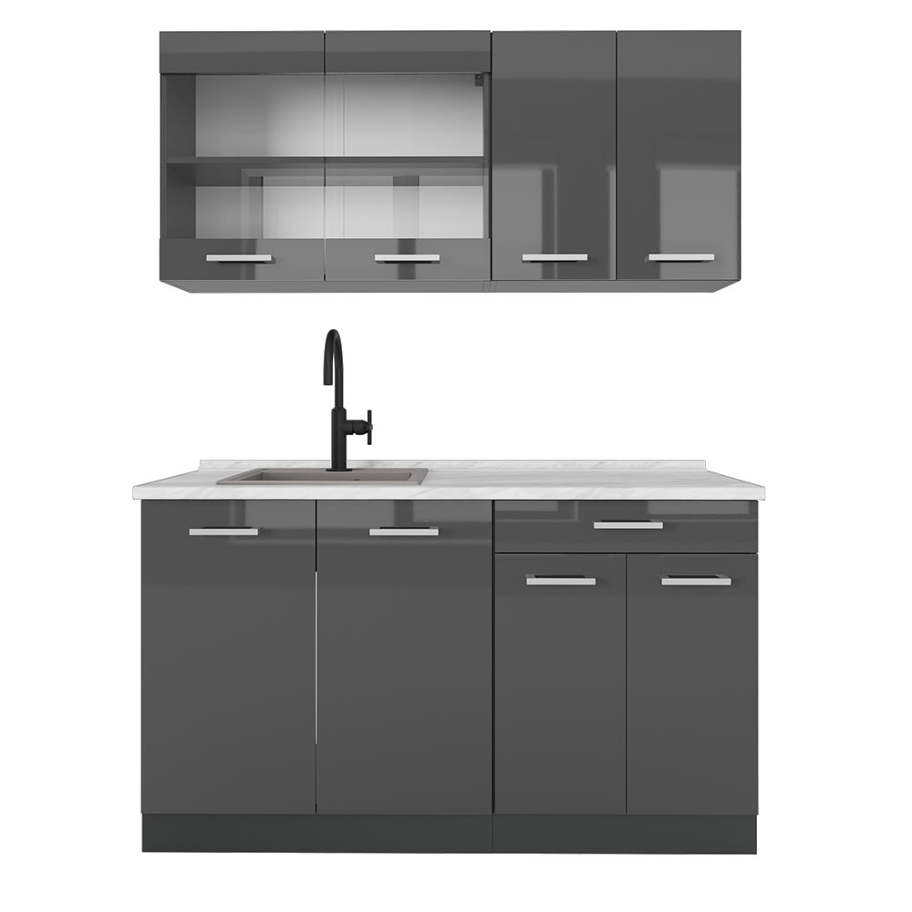 Vicco Cuisine Anthracite brillant/anthracite 140cm, PT Marbre