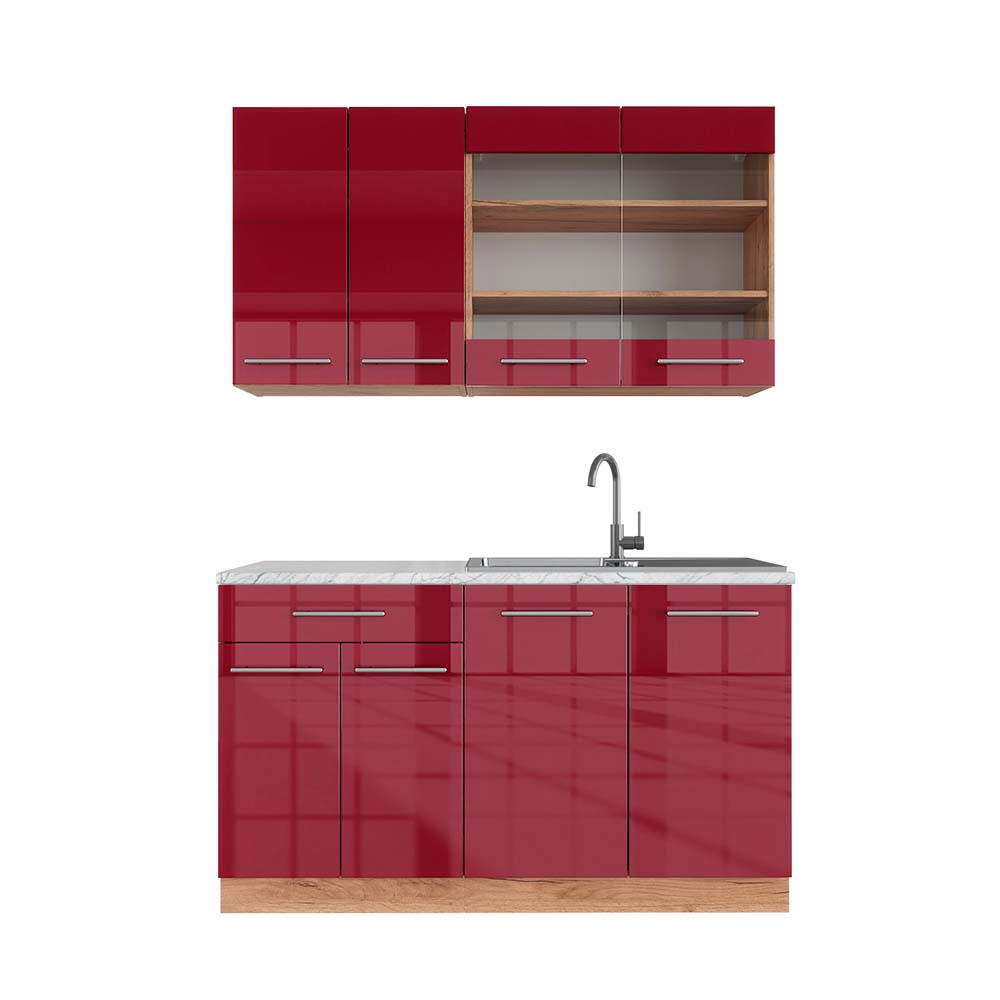 Vicco Cuisine Bordeaux brillant/Chêne doré 140cm, PT Marbre