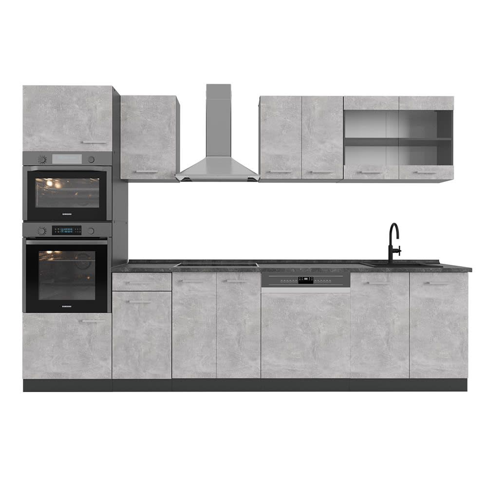 Vicco Cuisine Béton/Anthracite 300cm avec armoire haute, PT Anthracite