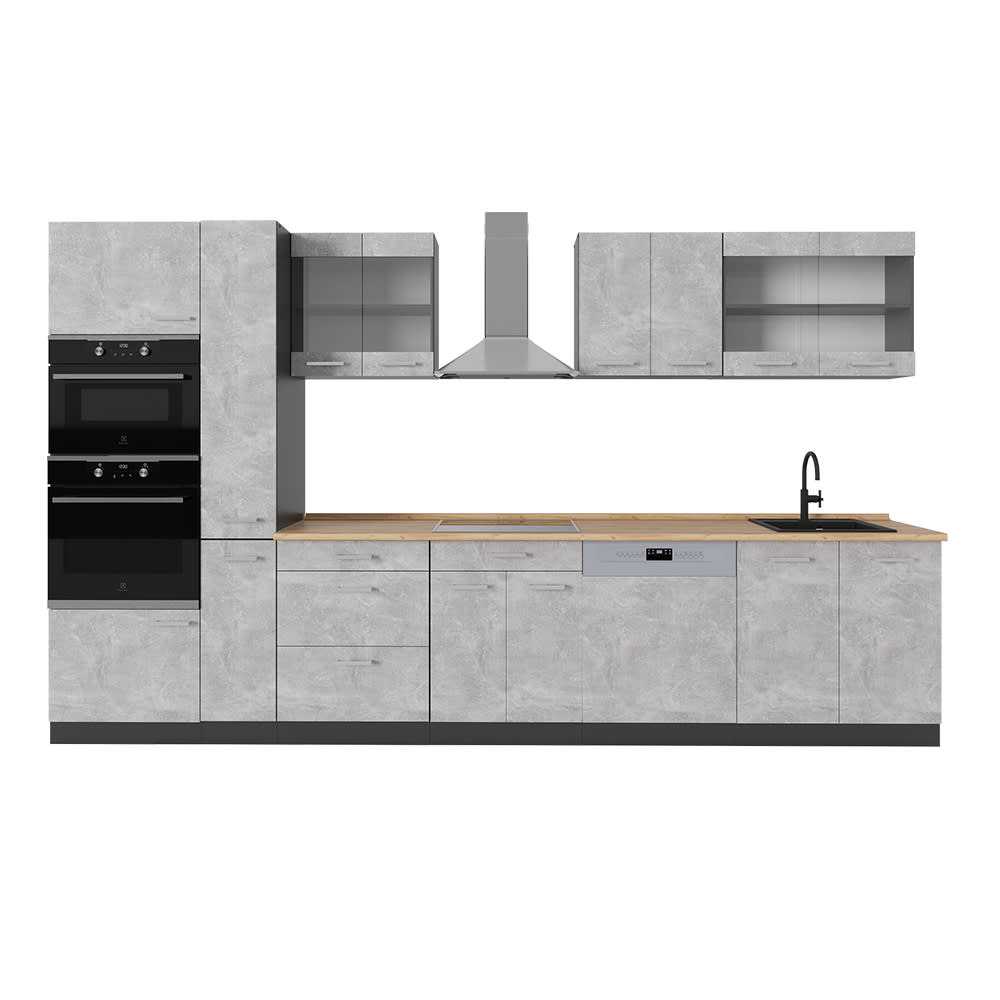 Cuisine complète, pt chêne béton/anthracite 350x206.8cm