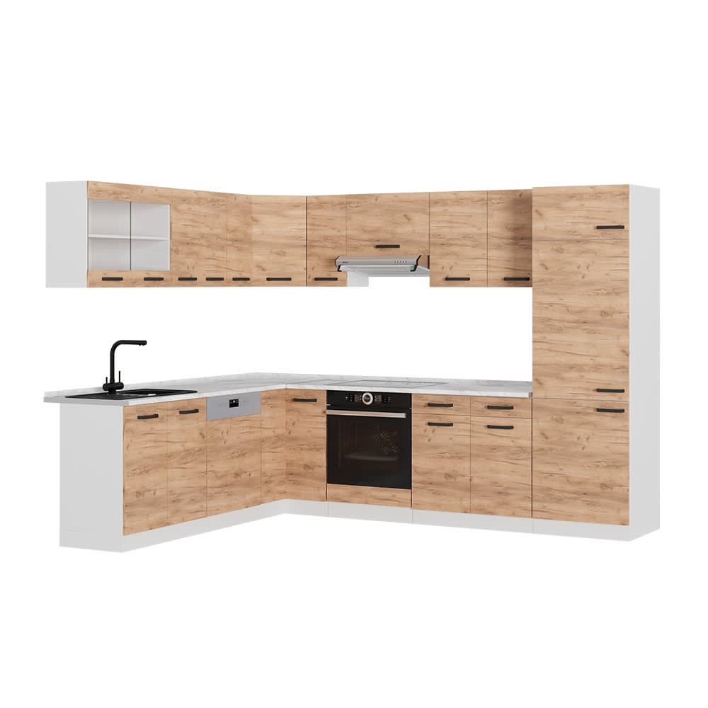 Vicco Cuisine en angle Chêne de force doré/Blanc 287 x 227 cm PT Marbre