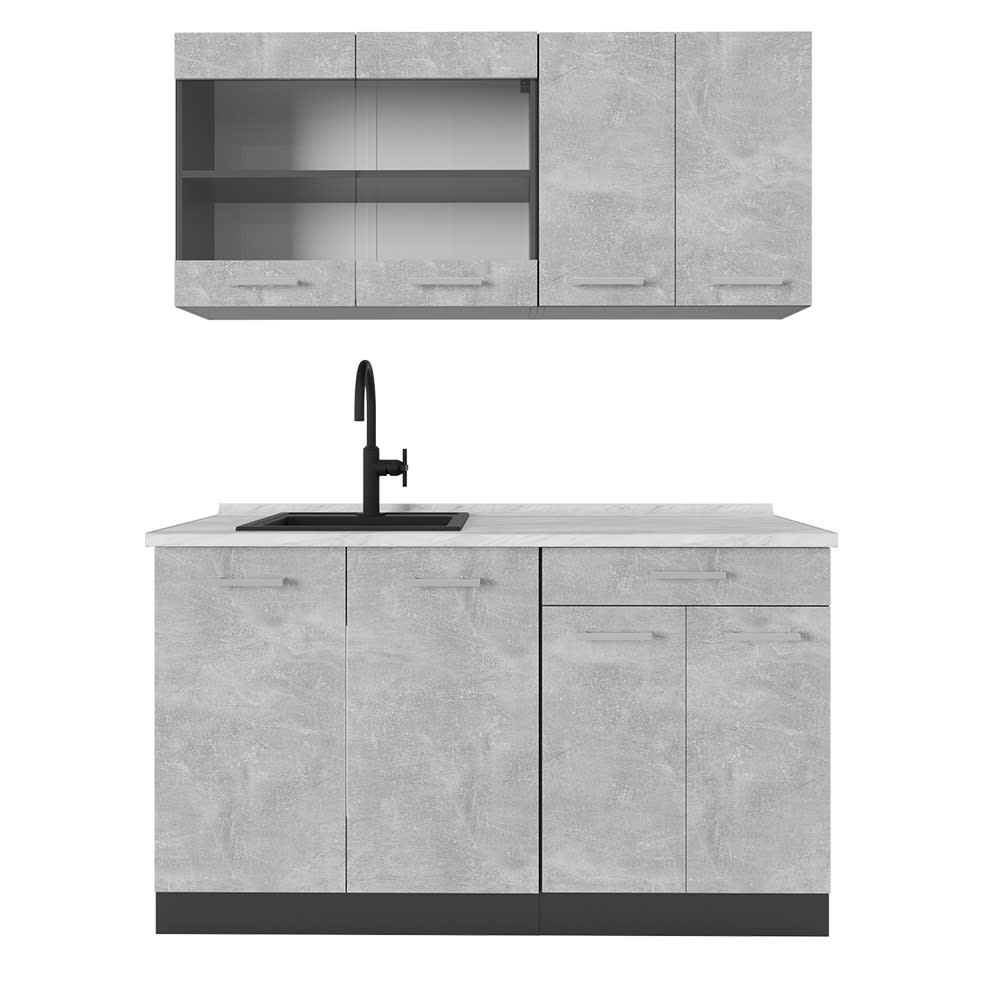 Vicco Cuisine Béton/Anthracite 140cm, PT Marbre