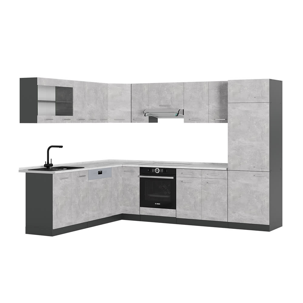 Vicco Cuisine en angle Béton/Anthracite 287 x 227 cm, PT Marbre